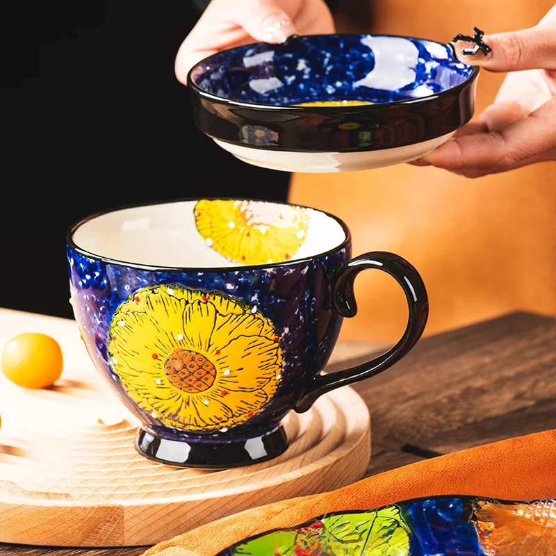 

Кружка для кофе и молока в скандинавском пасторальном стиле с ручной росписью цветов, креативная чашка для завтрака, высокая эстетика