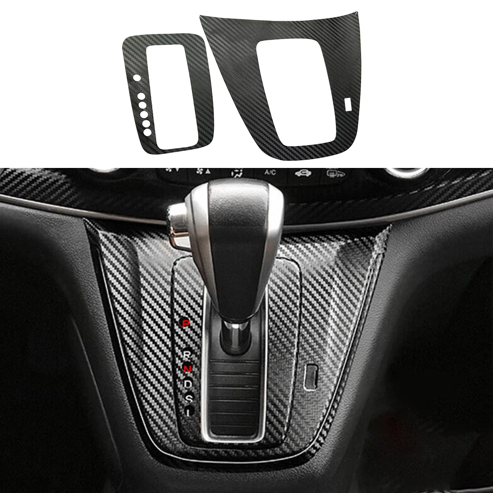 Interior Gear Shift Panel Decor Sticker Cover Trim LHD Fit for Honda CRV 2012 2013 2014 2015 2016 Black Carbon Fiber Style PVC