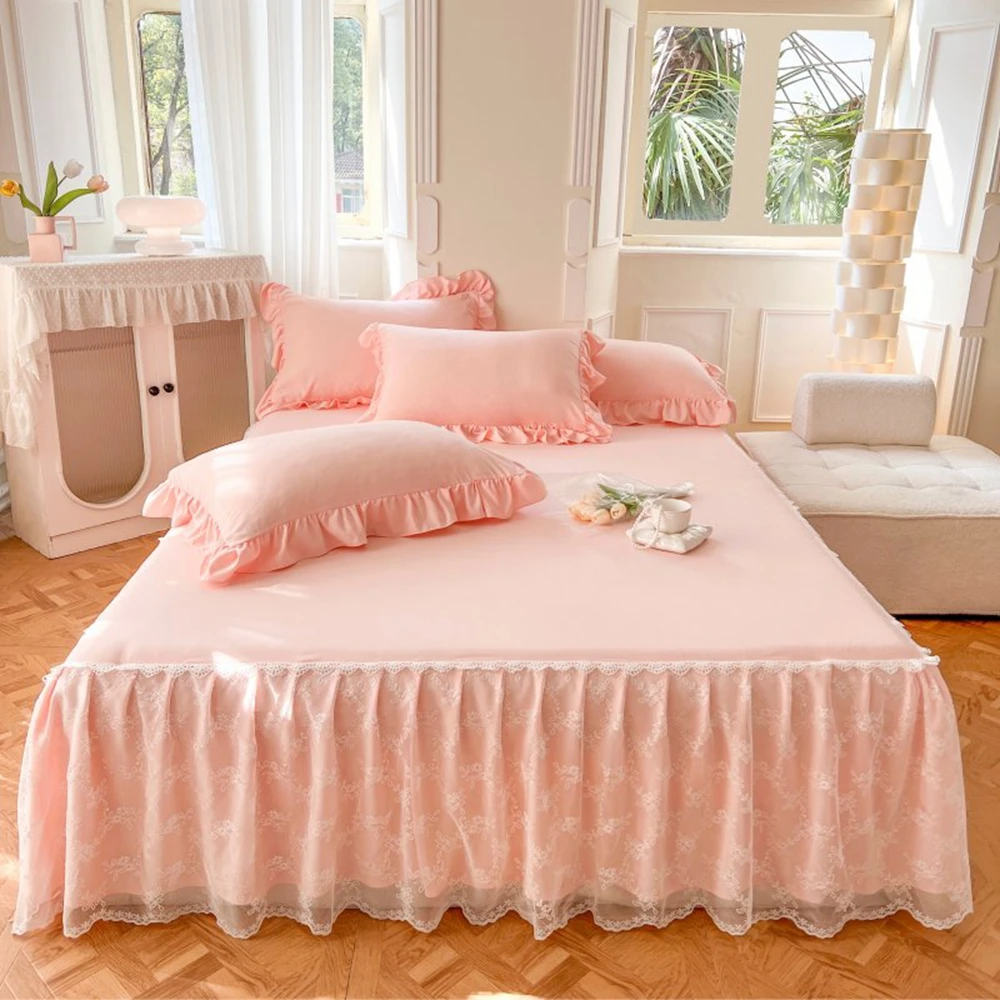 White Lace Bed Sheet Skirt Queen/King Size Bed Cover Solid Color Plain Bedspreads For Double Bed(pillowcase need order)