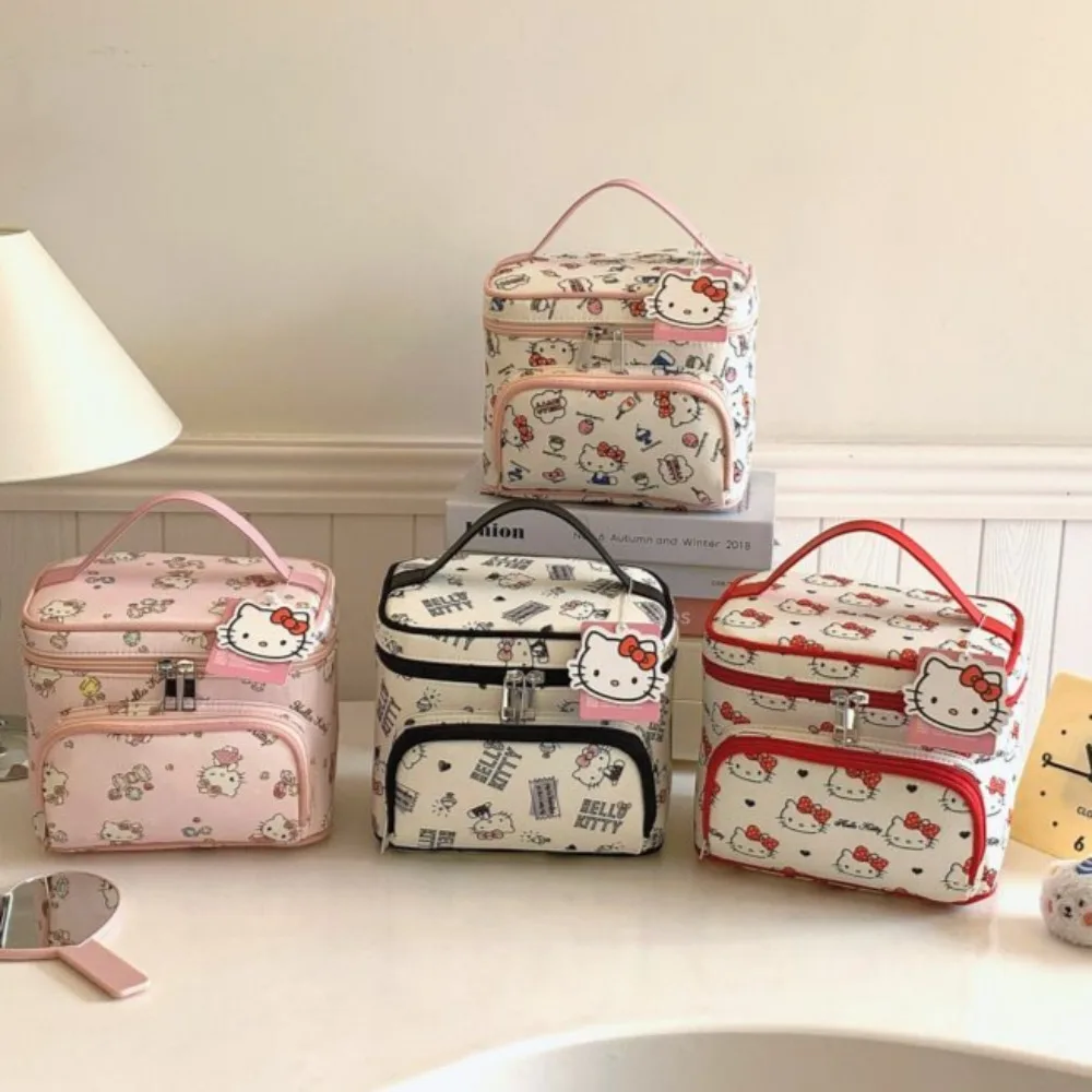 

Hello Kitty Cosmetic Bag Cute Cartoon Multiple Pockets Ultra-large Capacity Storage Box Travel Portable Handheld Cosmetic Bag
