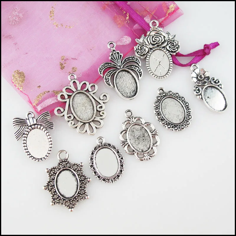 Fashion New Flower Rose Crown Oval 10*14mm Picture Frame Tibetan Silver Plated Pendants For Gifts Jewelry