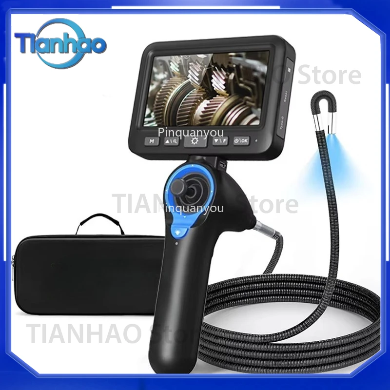 Four-Way Articulating Borescope with LED Lights AC Engine Turbocharger Cylinder Inspection Tool for Car