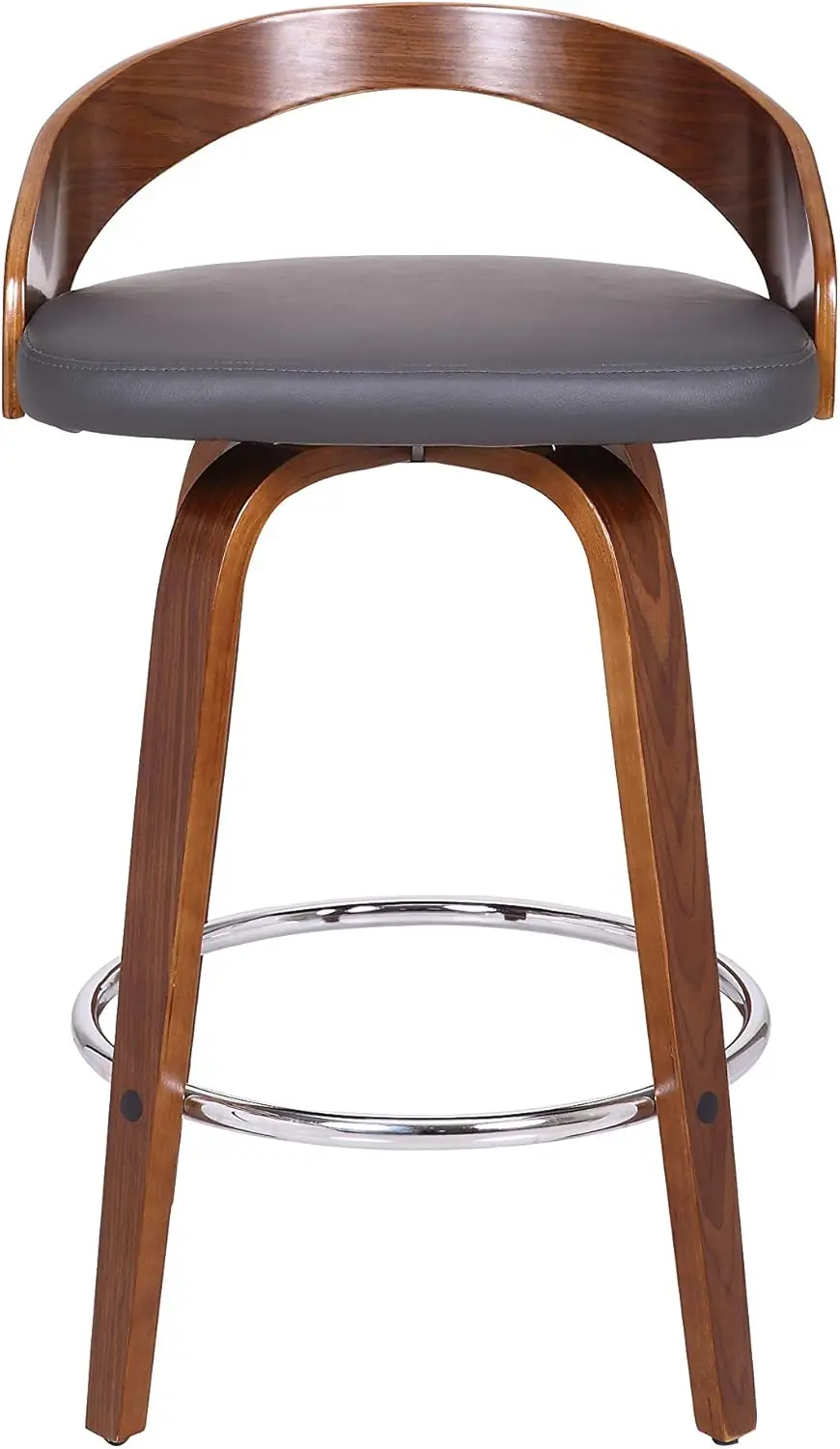 26" Counter Height Swivel Bar Stool with Gray Faux Leather Seat and Walnut Wood Base