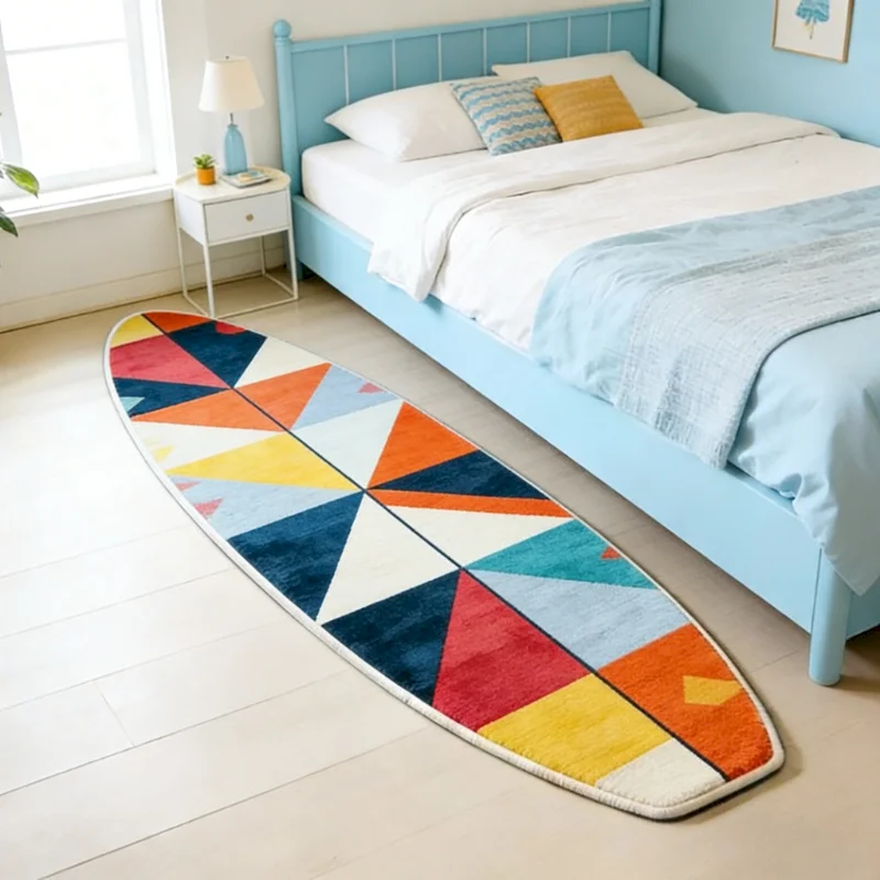 VIKAMA Surfboard Shaped Geometric Carpet, Soft And Non Slip Carpet, Colorful Triangular Block Floor Mat, Indoor Home Decoration