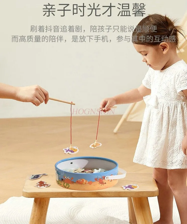 Baby wooden magnetic fishing toys for children aged 1-2 puzzle toys