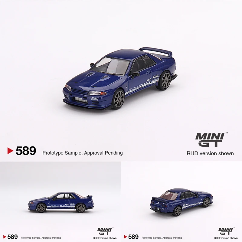 MINIGT 589 In Stock 1:64 Skyline GTR Top Secret VR32 Metallic Blue Diecast Diorama Car Model Collection Miniature Carros Toys