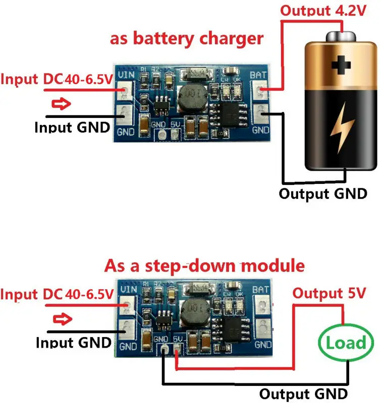 Dual Output Step-Down Charger Module DC 6.5-40V to 4.2V/5V Buck Converter Charging Board
