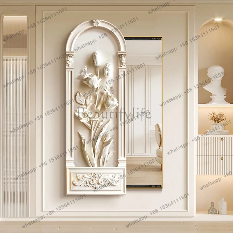 cream wind hidden push-pull full-body mirror decorative painting three-dimensional flower porch invisible full-length  mural