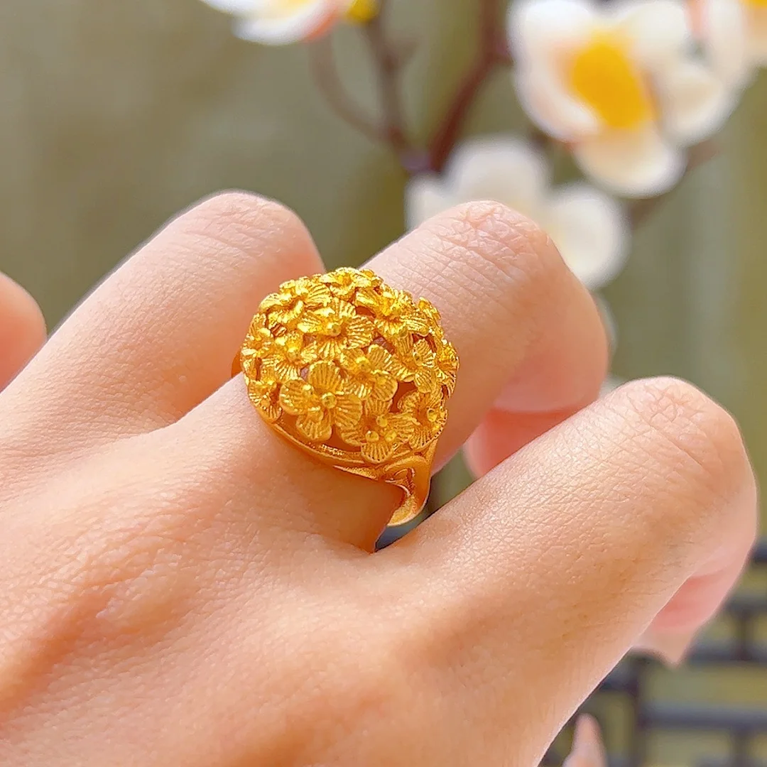

Luxury 24K 9999 Pure Gold real gold Women's flower opening ring