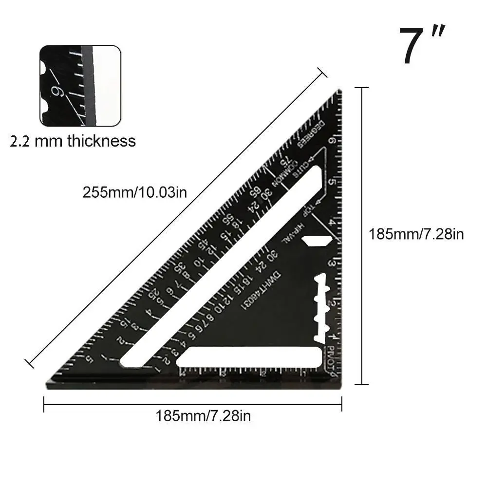 7 Inch Triangle Ruler Aluminium Alloy Inch Metric Angle Ruler Protractor Square Measurement Woodworking Tools Measurement Tool