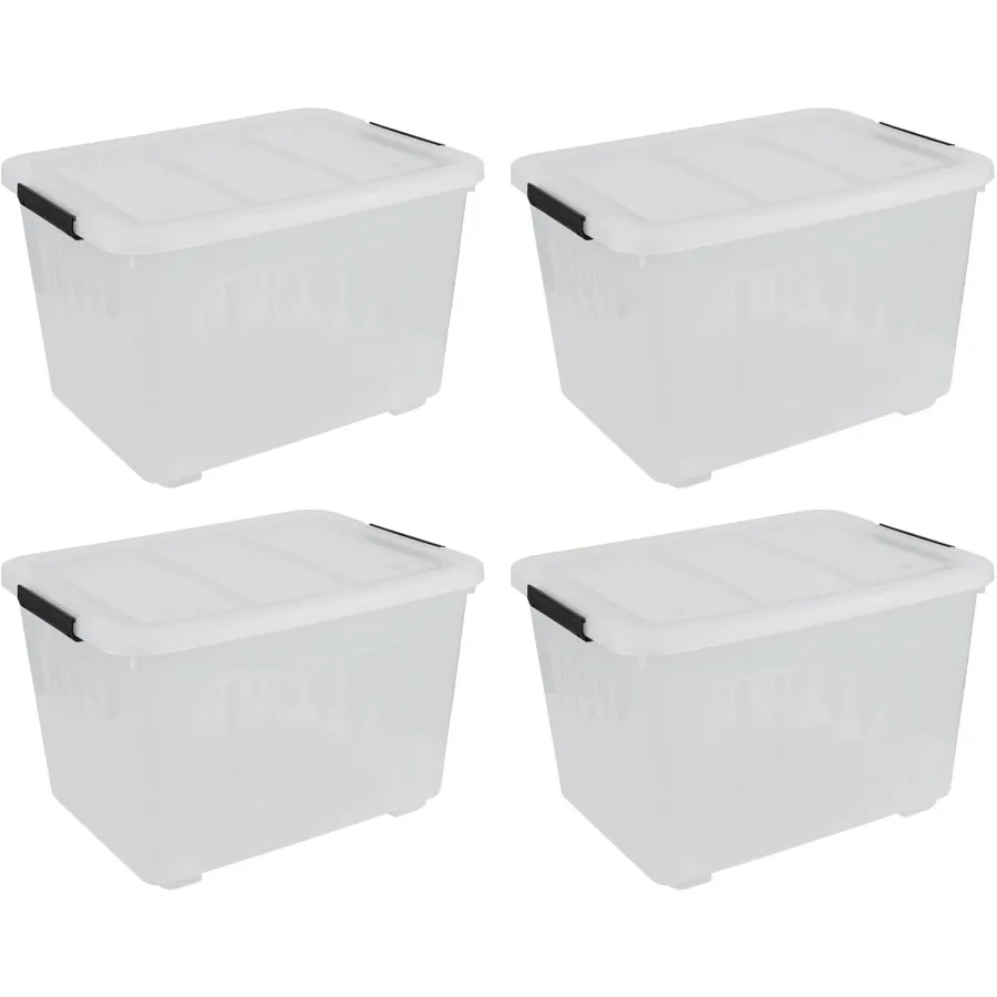 

Большой пластиковый ящик для хранения на 70 литров с колесиками, 4 пластиковых контейнера для хранения с крышками