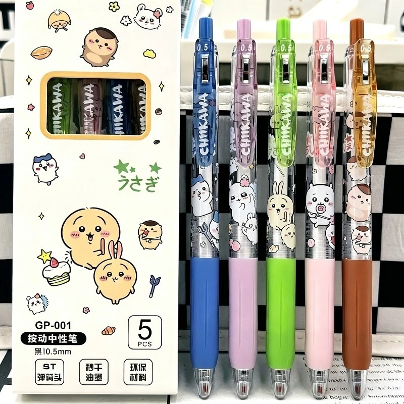 Chiikawaed High-value Ins Style Retractable Gel Pens Fresh Lovely Girly Neutral Pens 0.5mm Black Ink Smooth Writing Stationery