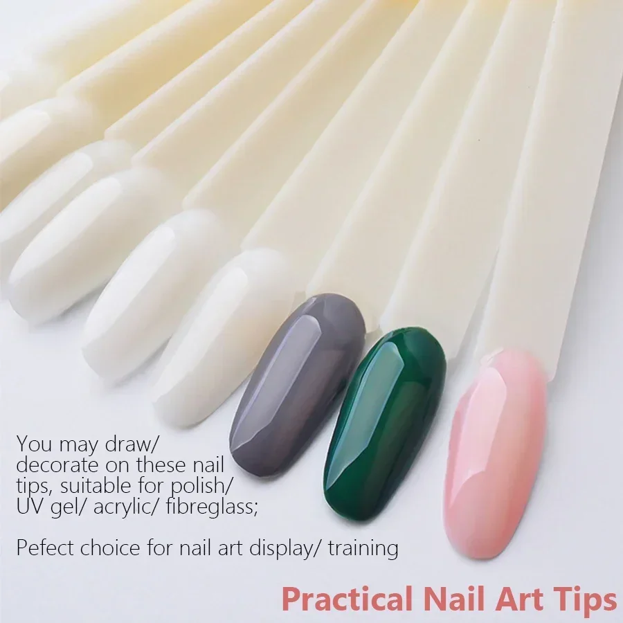 50Pcs Oval Fan-Shaped Swatch Sticks with Round Tips for Nail Art Gel Polish Display And Organization