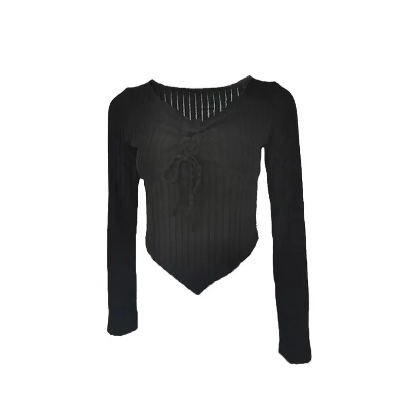 Ruched V Neck Top Slim Fit Graceful Elegance with No Pattern Daily Commuter Chic Regular Length Spring T Shirts for Women