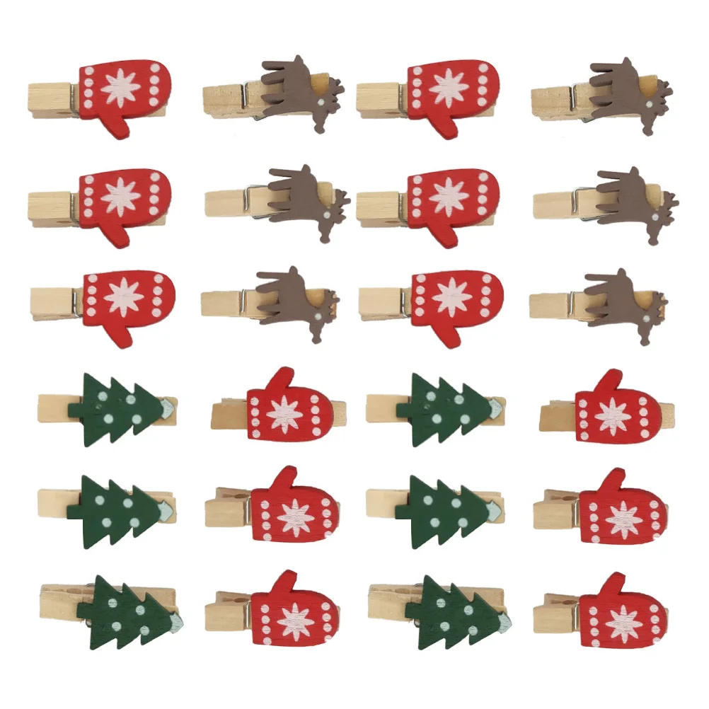 

24Pcs Creative Christmas Wood Clips Photo Card Holder Decorative Twine Clamp Christmas Elements Clamp Wood Clip
