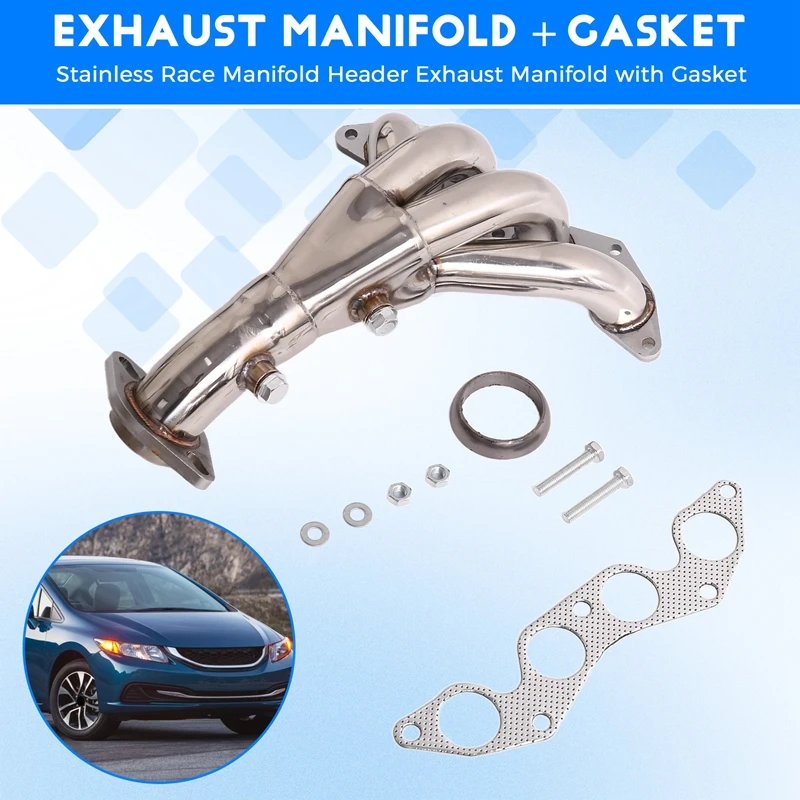 Stainless Race Manifold Header Exhaust Manifold With Gasket For Honda Civic EX 2001-2005 1.7L SOHC D17AXQ