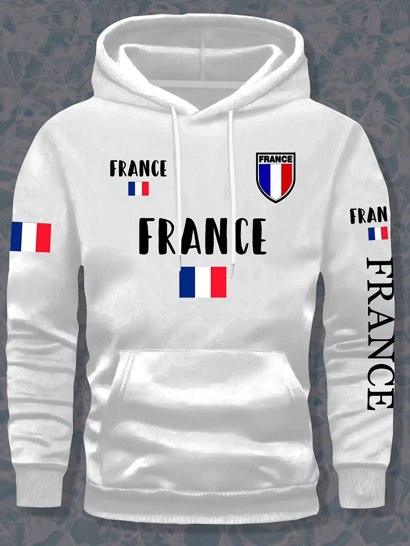 Men's France National Flag Print Hooded Sweatshirt Winter Warm Fleece Lined Pullover Hoodie Casual Street Style Long Sleeve Tops