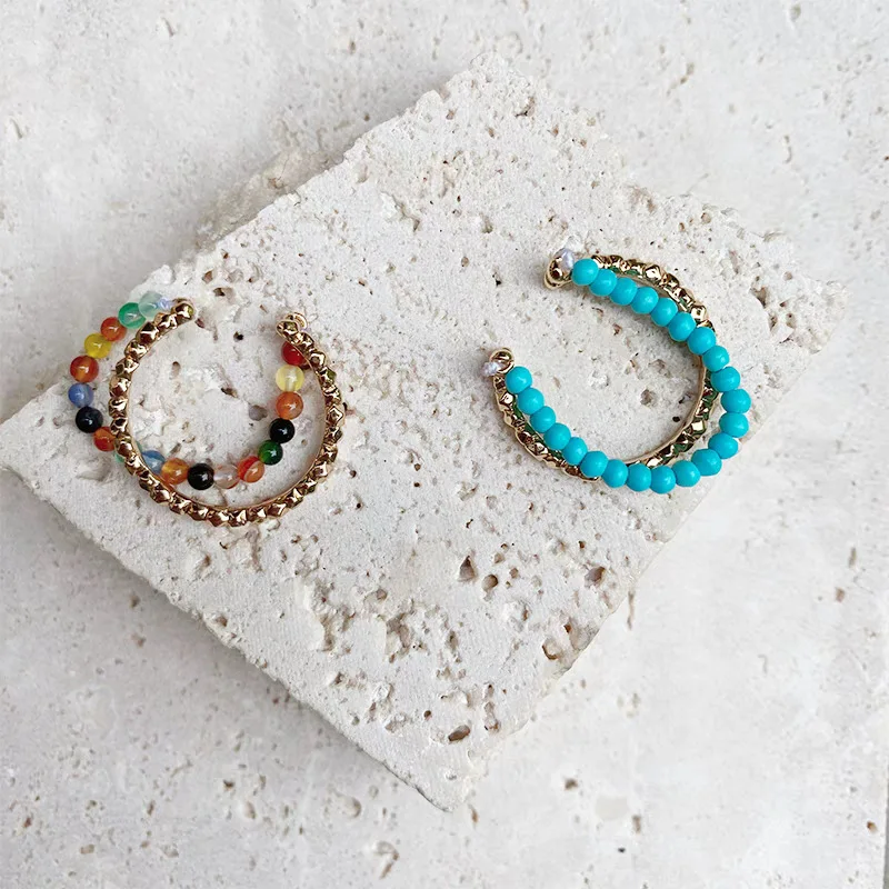 

New Arrival Niche Broken Small Natural Stone Beads Strand Adjustable Ring High-end Agate Turquoise Color Open Ring