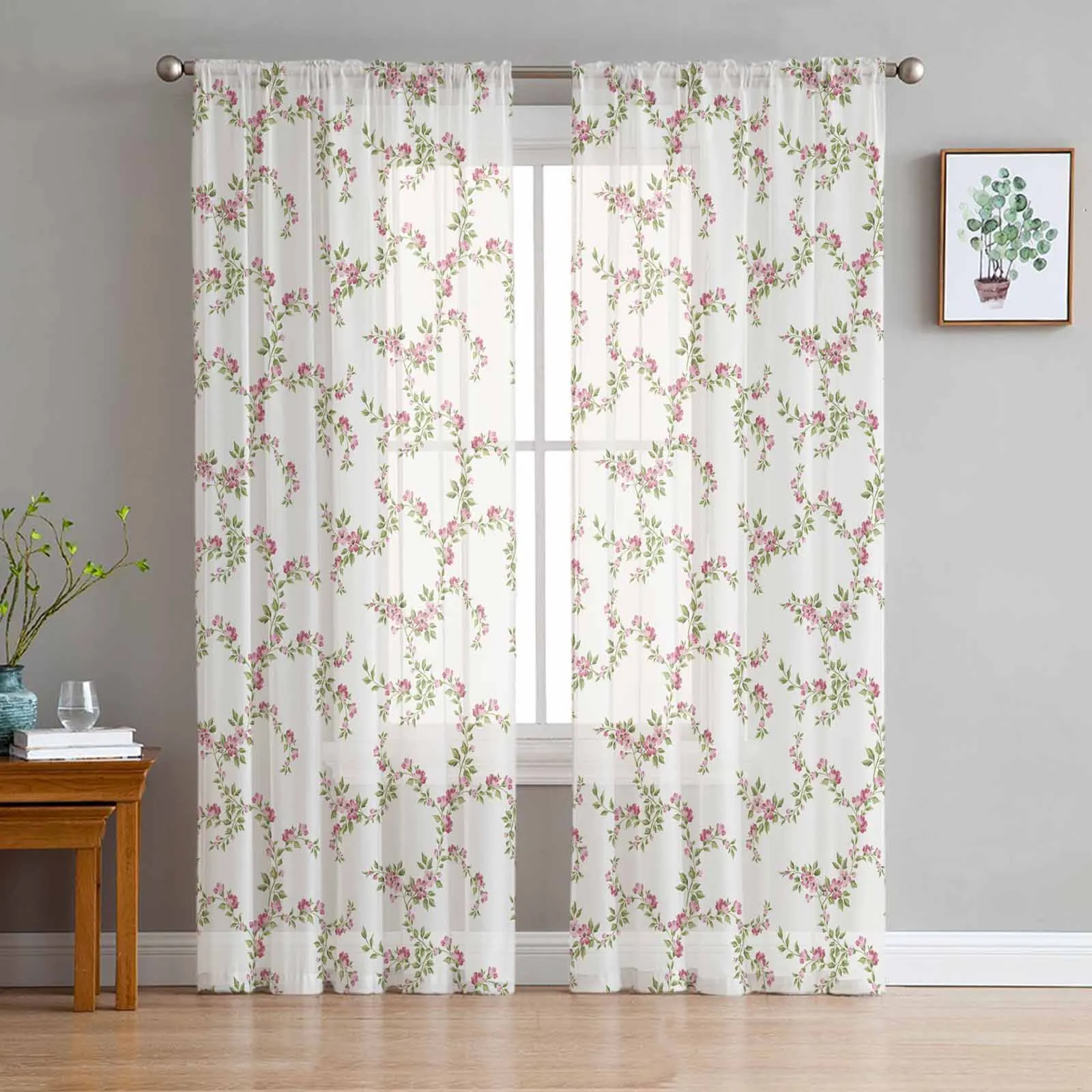 

Rural Retro Rose Flowers Sheer Curtain Living Room Drapes Home Bedroom Voile Curtain Tulle Window Curtain