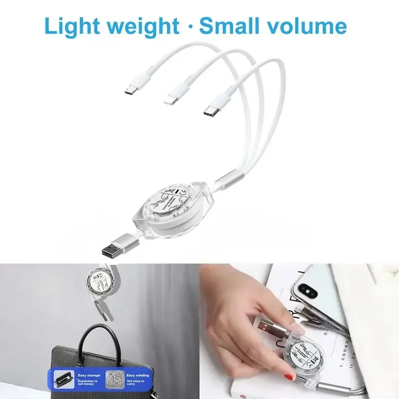 3 in 2 retractable Data USB Cable for iPhone Charger Fast Wire Charging Cable For Android phone type c xiaomi huawei Samsung