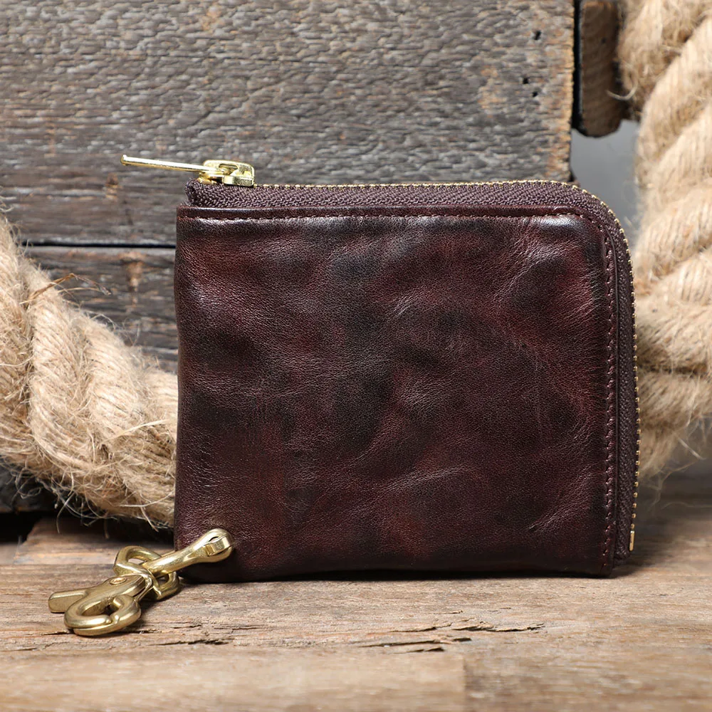 S.WORKER Vollnarbenleder Vintage-Kartenhalter Retro Mini-Münzbörse Tragbare Tasche Kurze Geldbörse – Detail 4