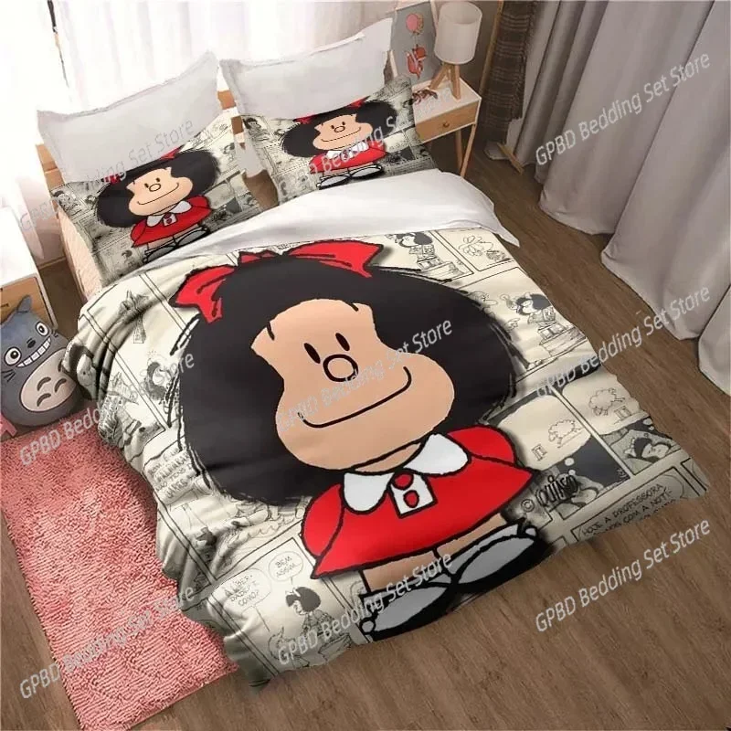 Kawaii Anime Mafalda Bedding Set 3D Printed Suitable for Bedroom Duvet Cover Set With Pillowcases Kids Home Textile