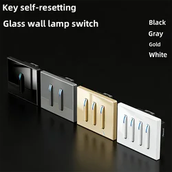 International wall lamp switch panel tempered glass self-resetting 1/2/3/4 gang 1/2 way LED indicator piano button wall panel