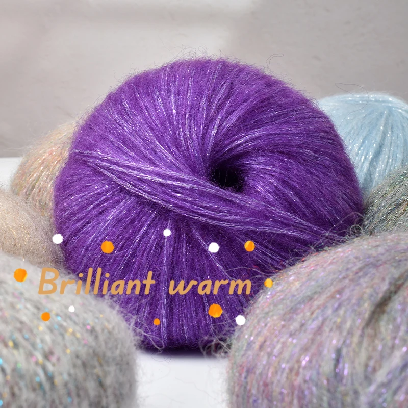 25g Glisten Sequin Mohair Yarn，Crochet Soft Warm Baby Wool Needle Material Thread，DIY Handmade Knitting Sweater Shawl Hat Yarn