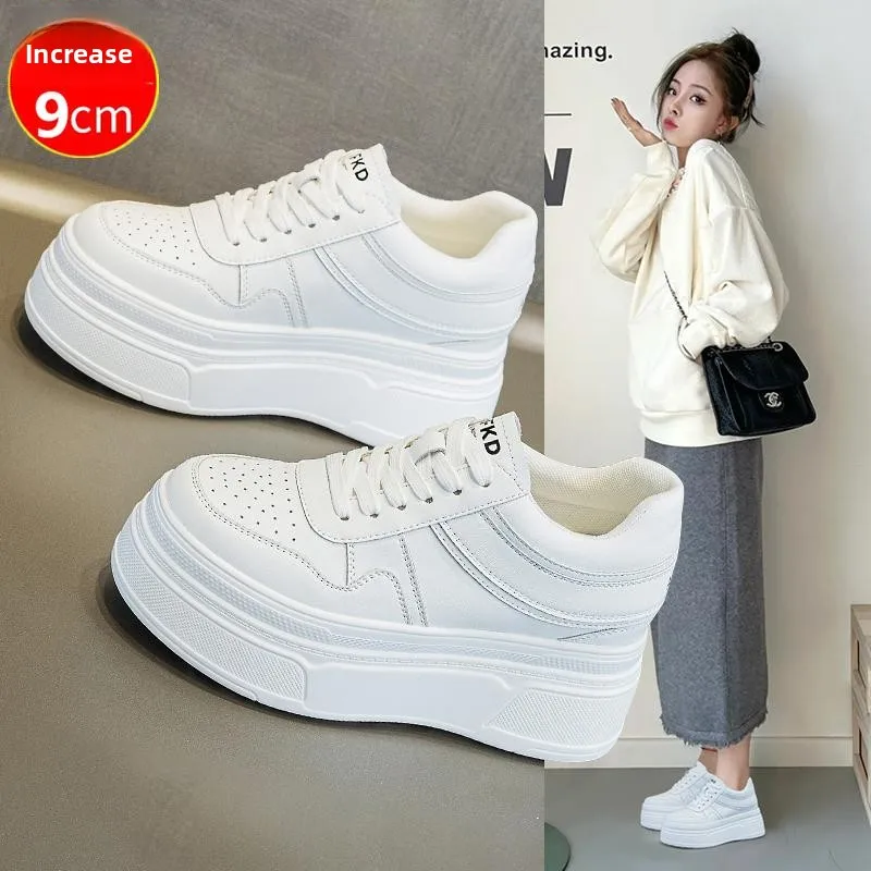 

Women's Casual Thi Bot Breathable Heightening oes Autumn Winter ort Skirt Match Single oes 9cm Heel Leisure White ...