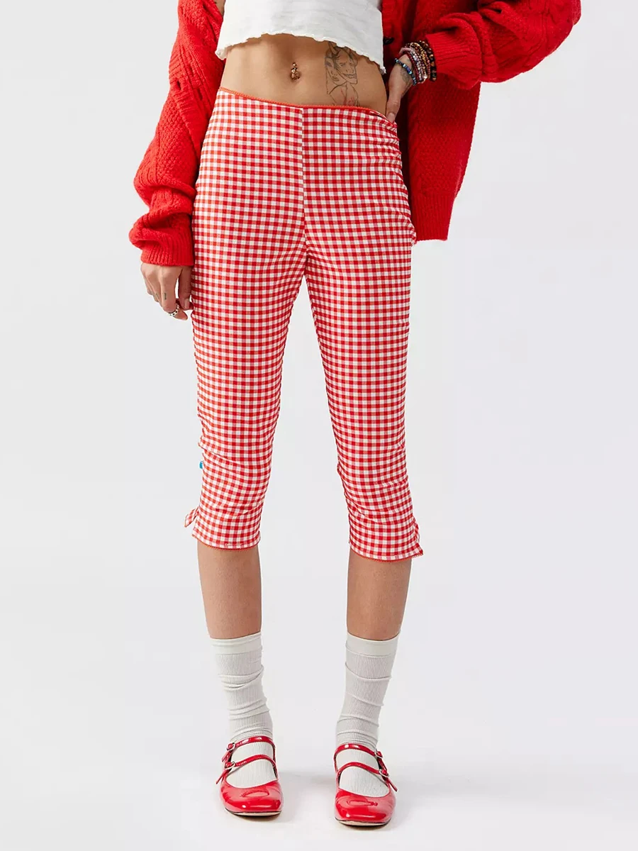 

Women Gingham Capri Pants Low Waist Plaid Cropped Pants Skinny Trousers 3 4 Length Pants Going Out Bottoms