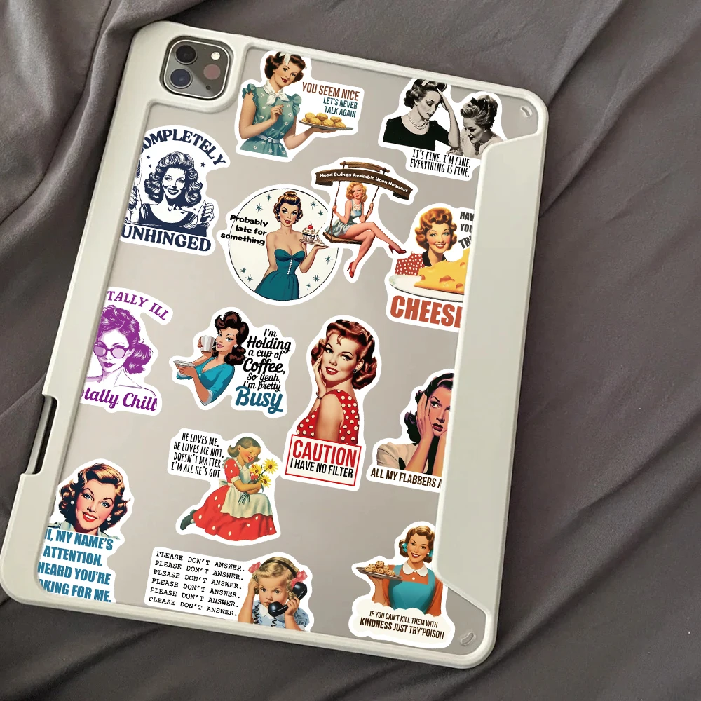 50 Stück Retro-Aufkleber mit weiblichen Zitaten für Laptop, Sammelalbum, Gepäck, Kühlschrank, Gitarre, DIY, ästhetische, wasserfeste Aufkleber – Detail 10