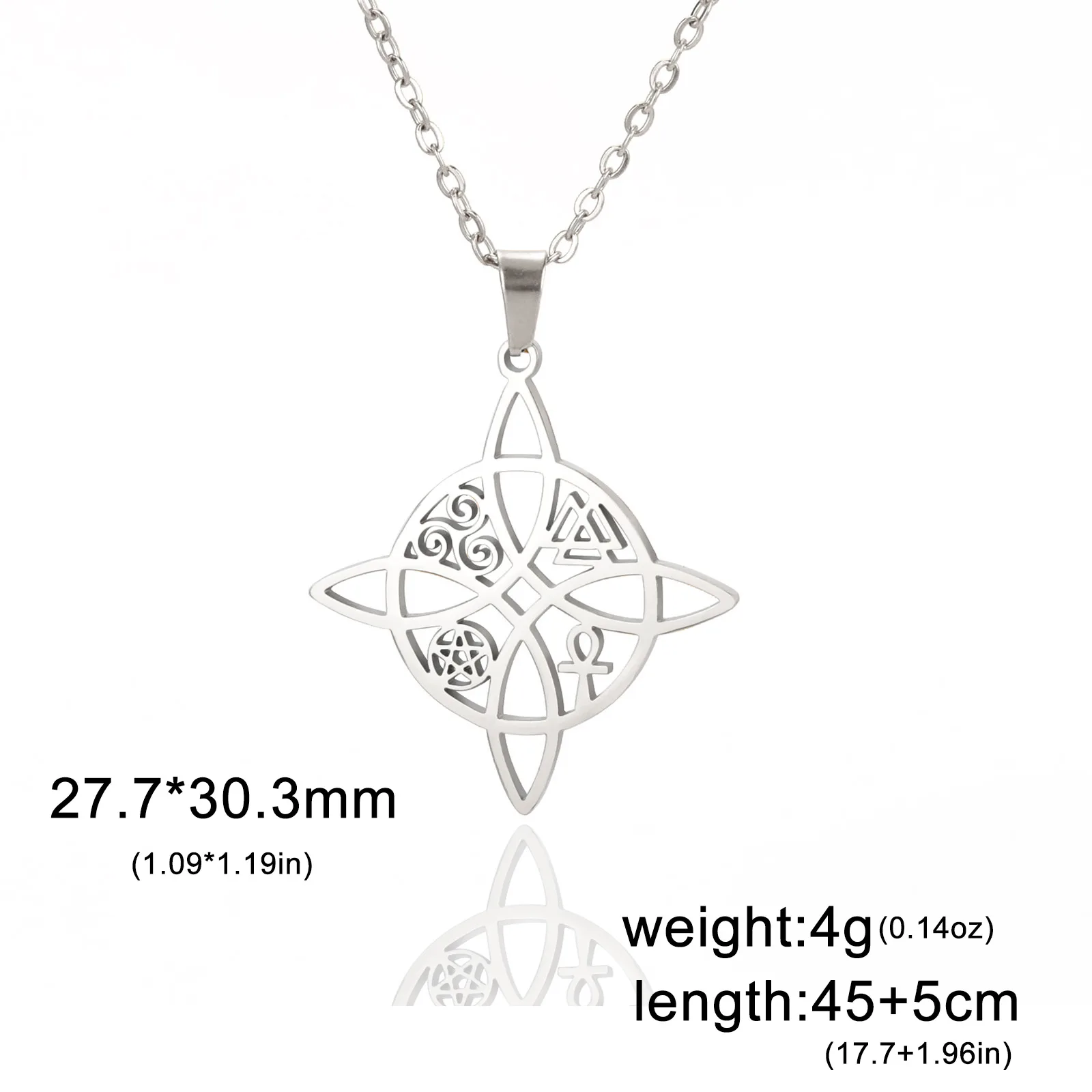 Stainless Steel Celtic Trinity Witch Knot Necklace for Women Pentagon Cross Ankh Triskelion Lucky Amulet Jewelry Holiday Gifts