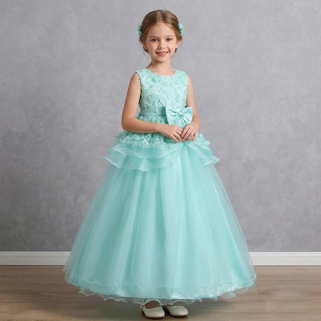 

Elegant Lavender Girls Princess Dress Luxury Crochet Lace Floral Embroidery Fluffy Tulle Graduation Birthday Evening Gown