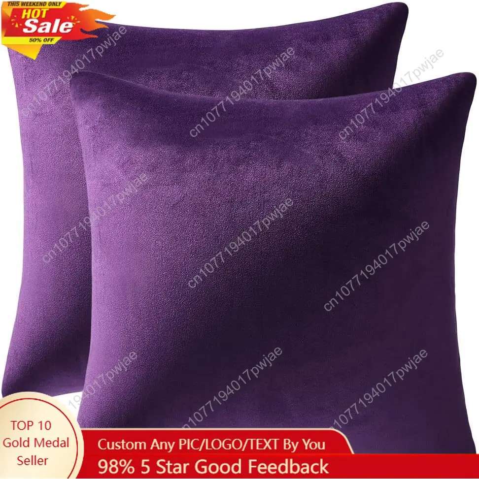 

18x18 Throw Pillow Cases Purple: 2 Pack Cozy Soft Velvet Square Decorative Pillow Covers for Farmhouse Home Decor