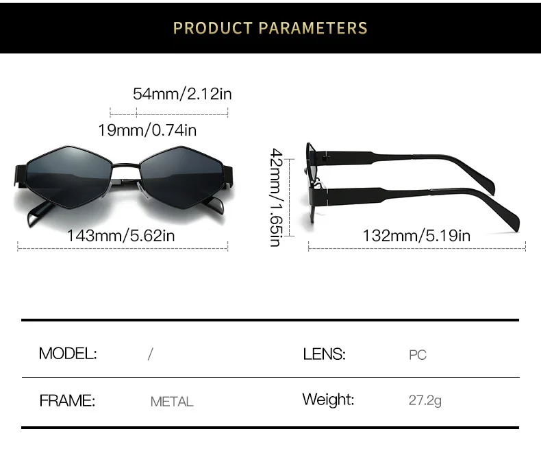 Polygonale Luxus Sonnenbrille Frauen Marke Mode Raute Sonnenbrille Frau 2024 Retro Vintage Metall Diamant Shades Brillen – Detail 4
