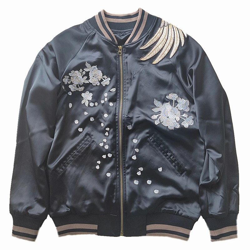 Black Phoenix High Street Vintage Classic Men Boys Champagne Plus Size Suzaku Heavy Work Embroidered Sukajan Souvenir Jacket