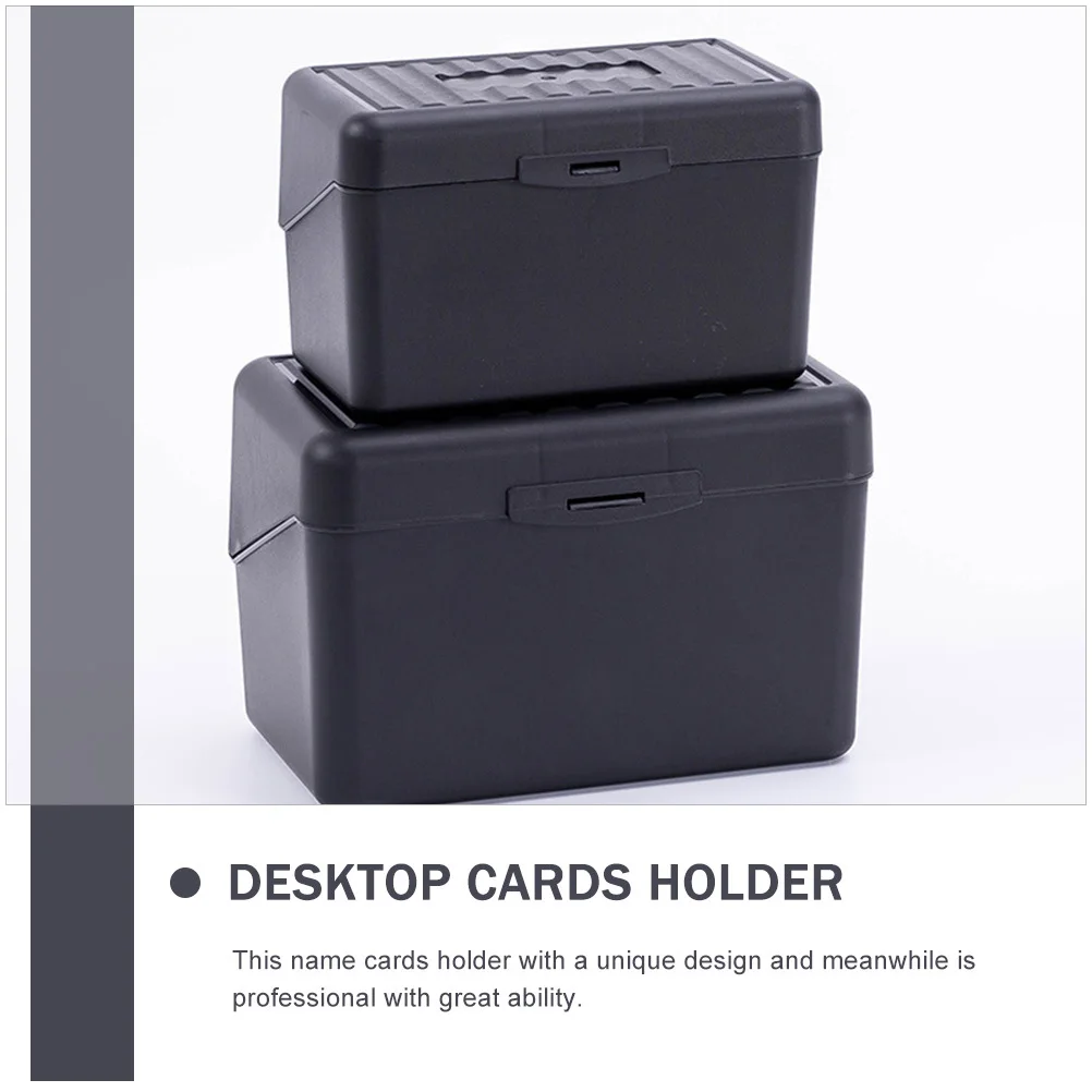 

2Pcs Plastic Business Cards Organizer Flip Cover Desktop Holder Office Supplies Card Storage Box Portable Black
