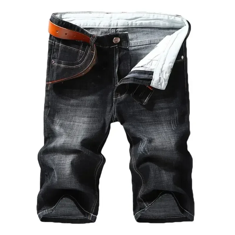 Summer Men Denim Shorts Thin Elastic Slim Blue Black Fashion Bermuda Jeans Male Brand Clothing Casual Short Pants