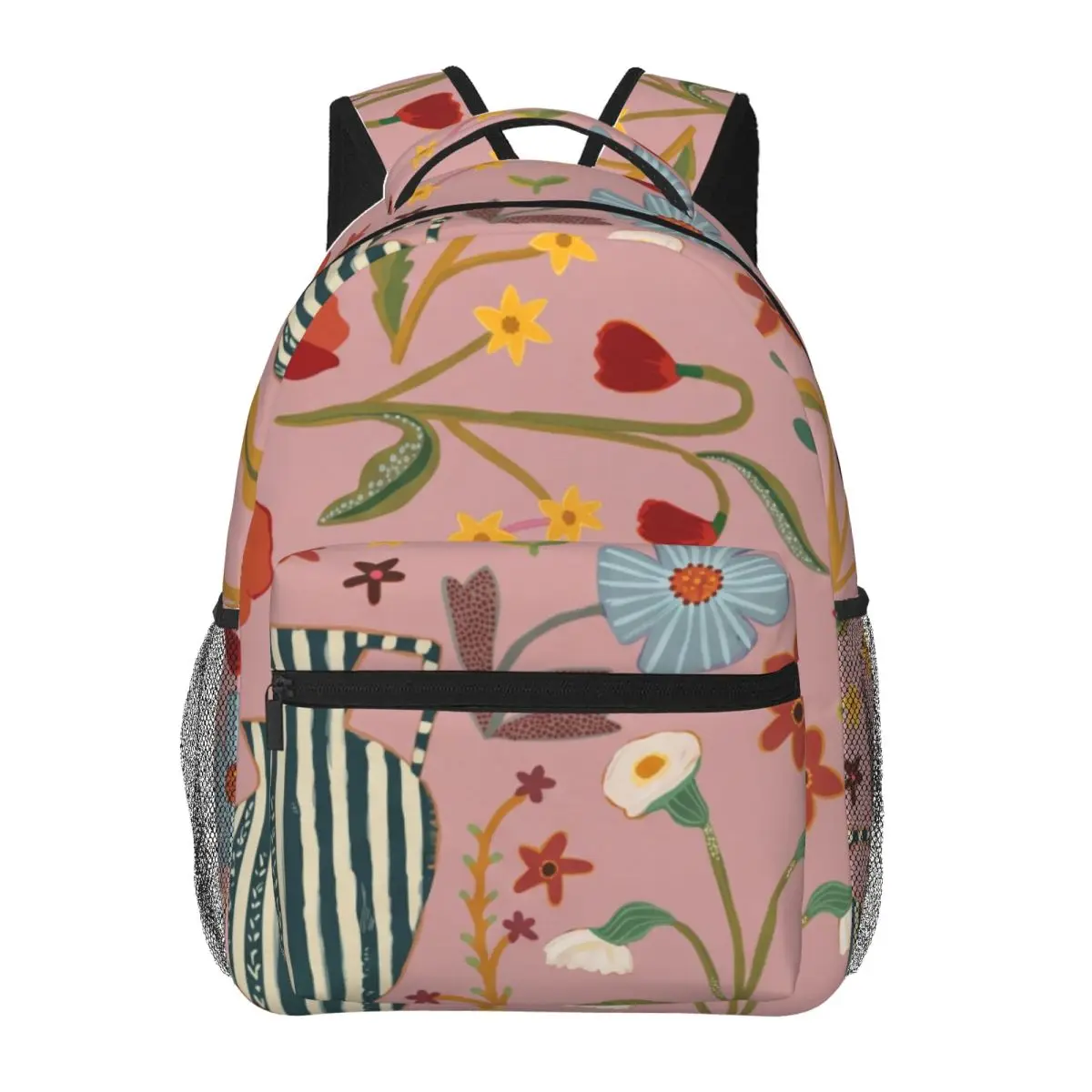 Sweet Student Backpack Center Botanical Vase Modern Artistic Solid Pink Multi Lightweight Backpack for Spring School Gift Gym