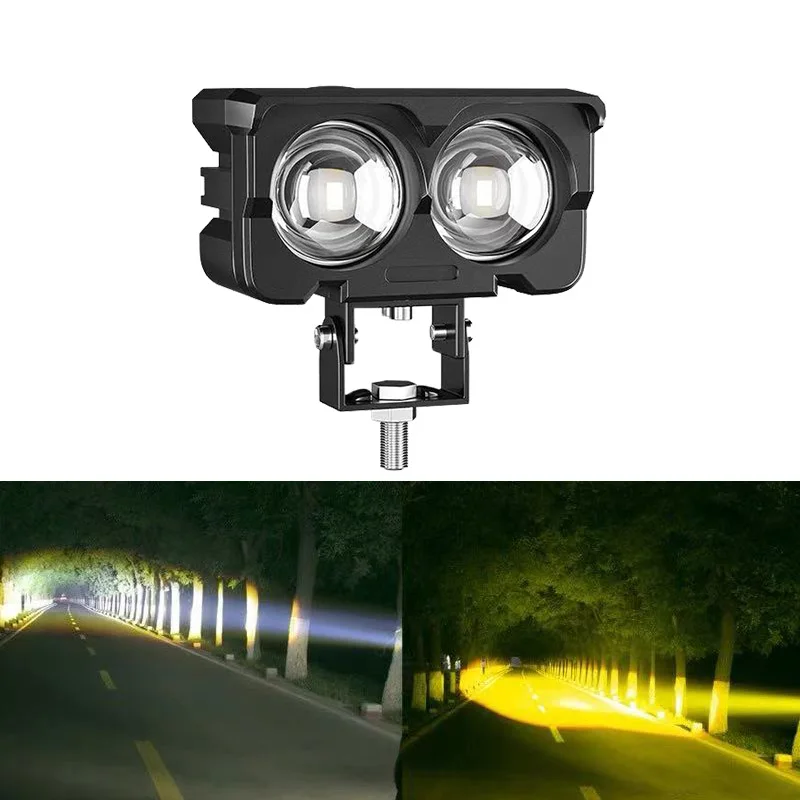 

2PCS Motorcycle Spotlights Dual Color Accessories,Off-Road Auxiliary Lamp Dual Head Motorbike LED Driving Fog Lights