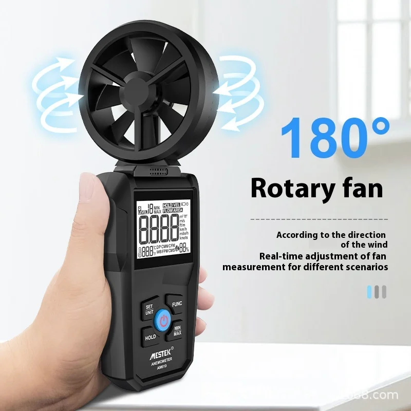 Digital anemometer High-precision handheld anemometer Temperature and humidity meter Wind speed instrument 180 ° rotation