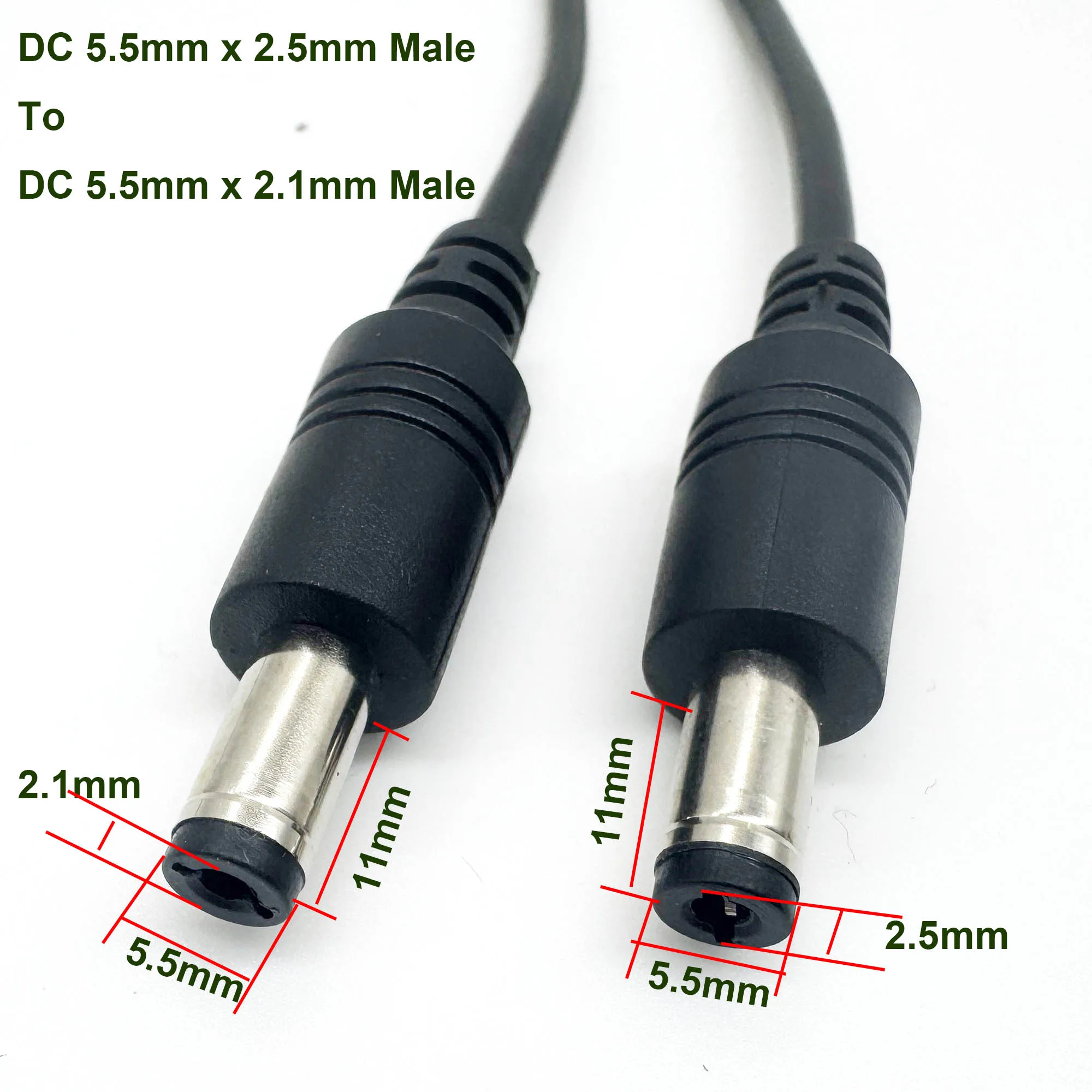 2pcs DC Power 5.5mm x 2.1mm Male To 5.5 x 2.5mm Male Adapter Cable LED Strip Surveillance Camera CCTV IP Camera DVR Router 22AWG