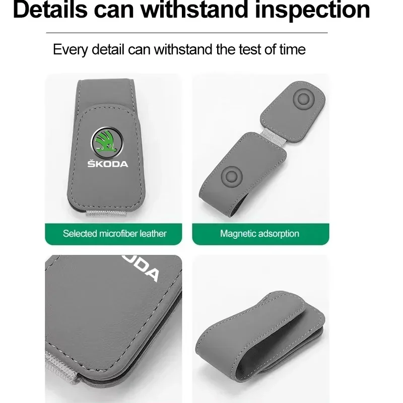 Car Glasses Clip Sunglasses Ticket ID Holder For Skoda Octavia 2 3 Superb Rapid Kodiaq Karoq Fabia Kamiq Car Accessories