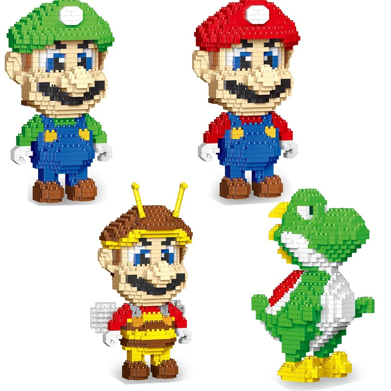 Anime Mario Building Blocks Figures Luigi Yoshi Cartoon Small Particles Assembled Block Model Dolls Toys Children Gifts