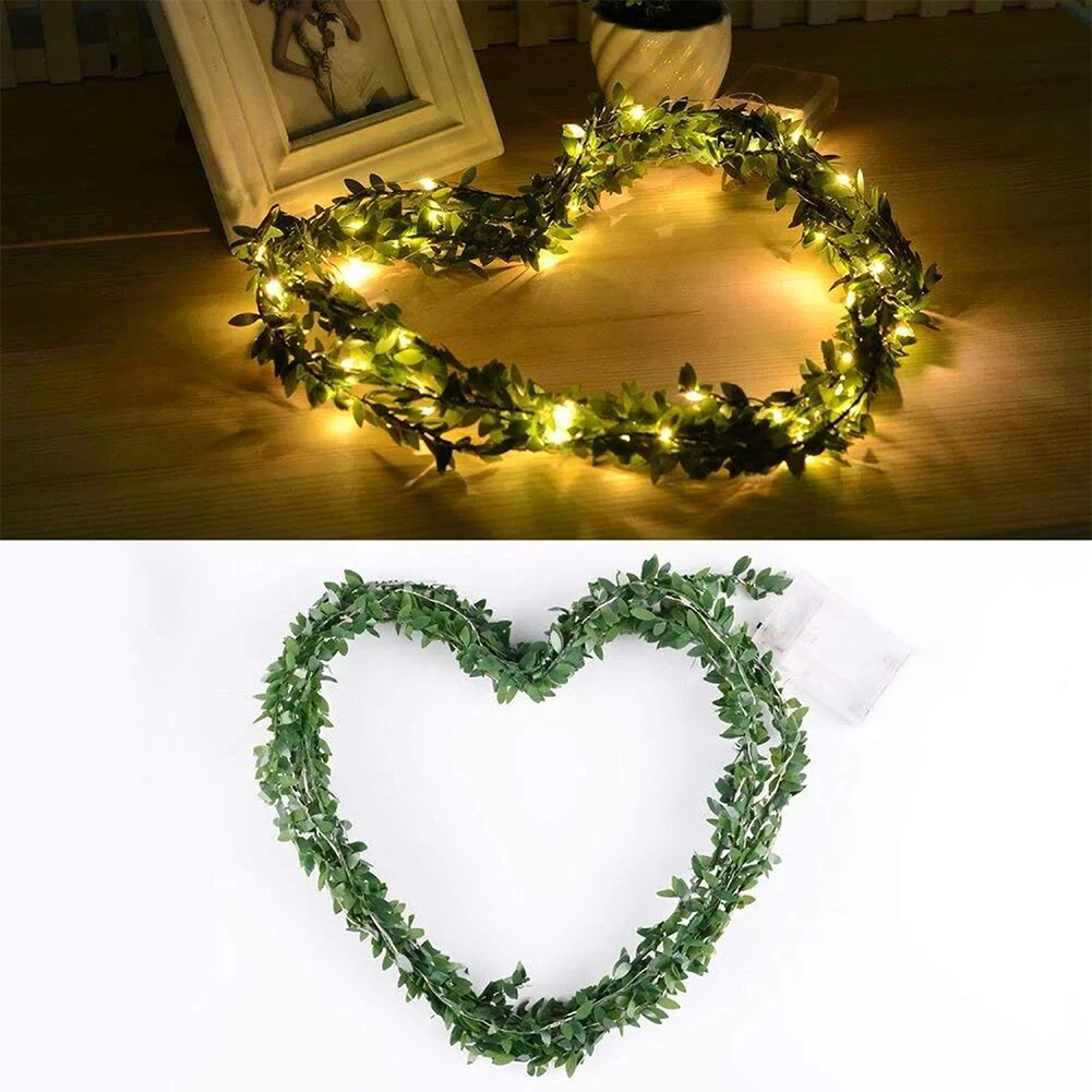 2M/3M/5M Green Leaf Garland String Lights LED Flexible Copper Artificial Leaf Vine Lights for Christmas Wedding Party Decor
