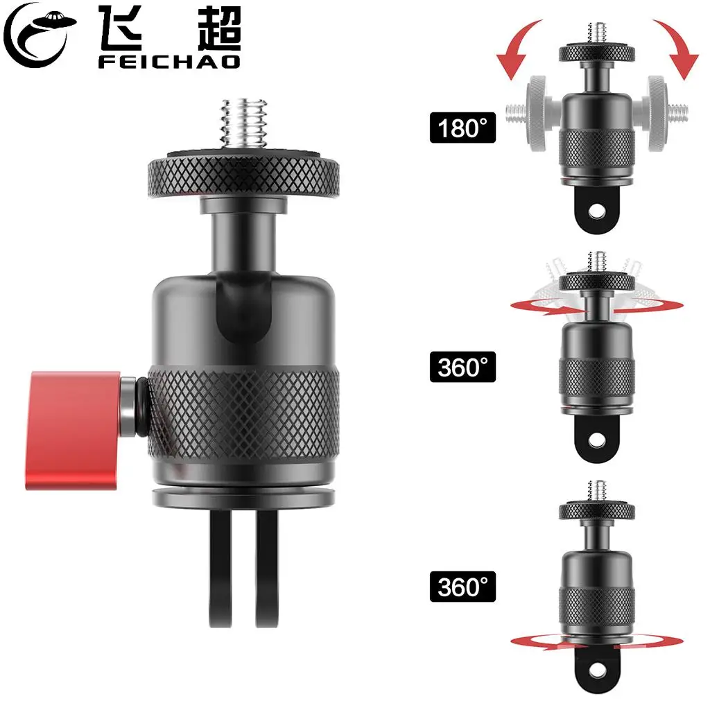 360 องศาหมุนขาตั้งกล้องอะแดปเตอร์ 1/4 "สกรู Ballhead อลูมิเนียมสําหรับ GoPro Hero 13 12 สําหรับ insta360X4 Action กล้อง