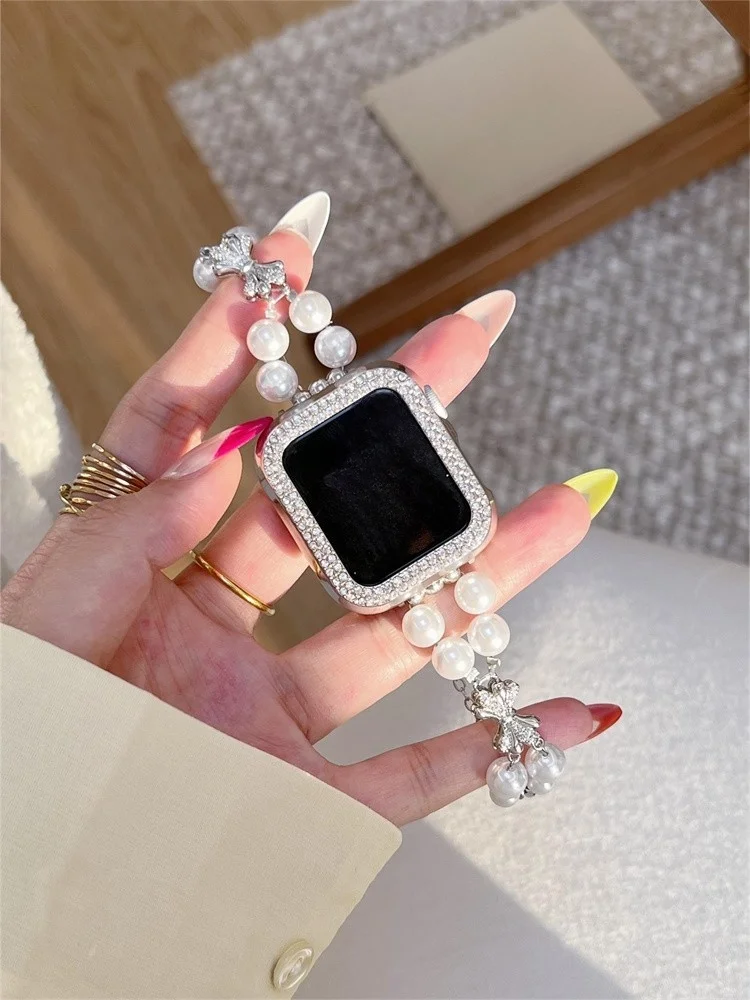 

Butterfly Knot Pearl Chain Compatible with iWatch Strap 38mm 40mm 41mm 42mm 44mm 45mm 49mm Fashion Strap