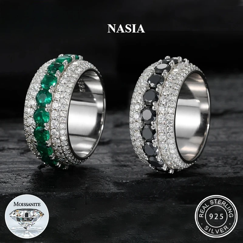 NASIA Unisex Hip Hop D VVS Moissanite Finger Rings Bling S925 Silver Rings for Women Men Engagement Party Jewelry Gifts 2026