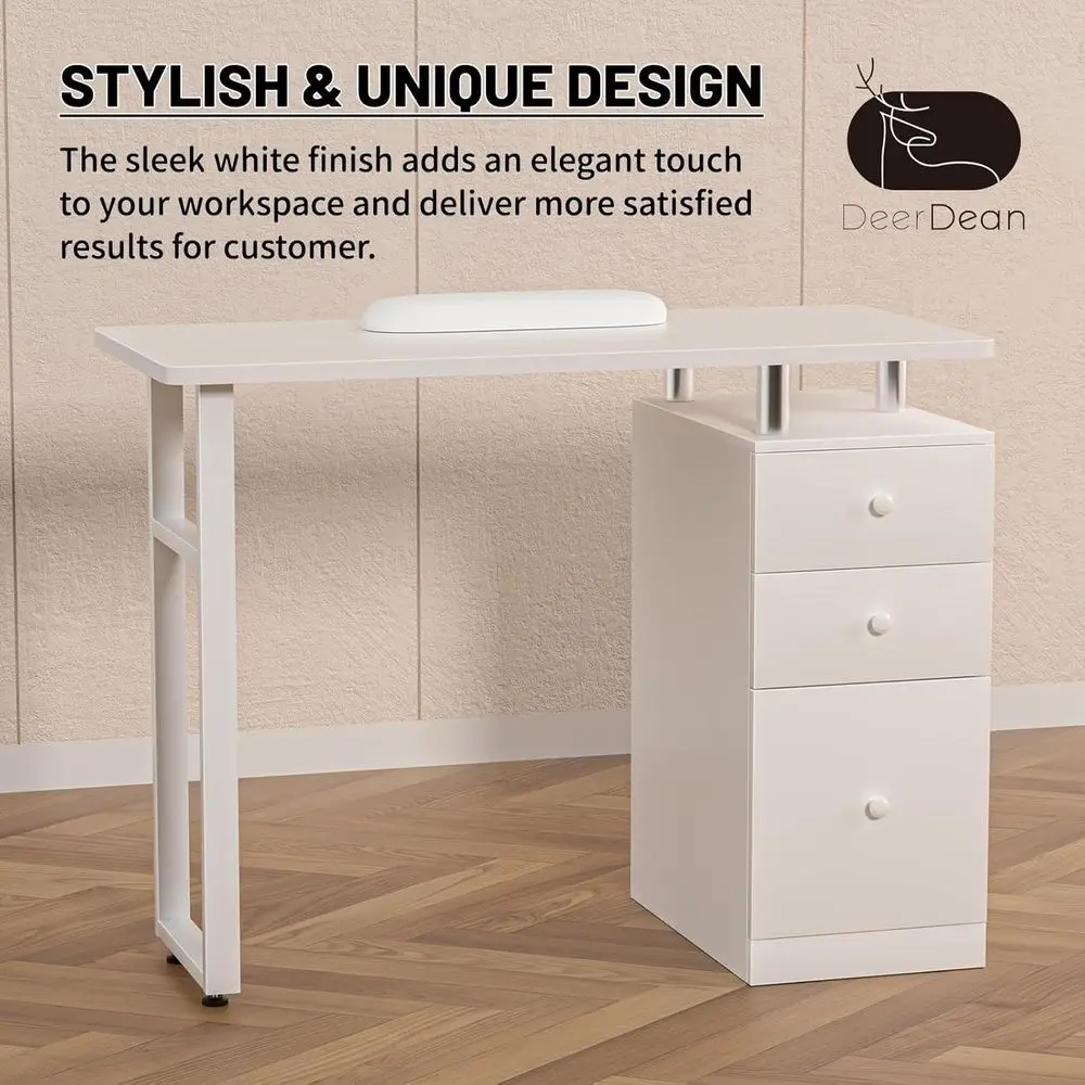 Acetone-Resistant Manicure Table with Wrist Rest, Drawers, and Cabinets Customized