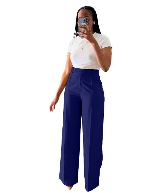 2024 Casual Wide Leg Straight Pants Women Plain Color Bodycon Pocket Office Pants Female Loose Fit Midi Waist Trousers